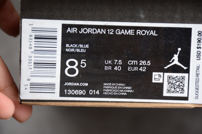 Air Jordan 12 Retro Black Game Royal 130690-014