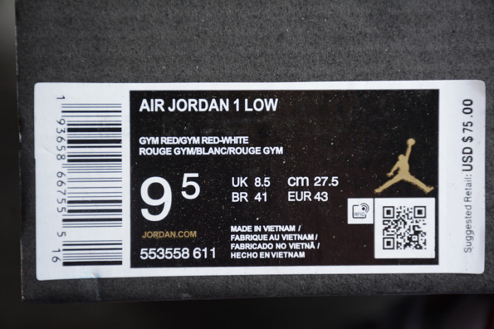 Air Jordan 1 Low Gym Red White 553558-611