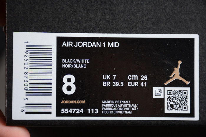 Air Jordan 1 Mid White Black 554724-113
