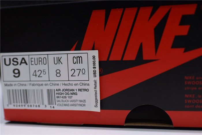 Air Jordan 1 Retro High "Not for Resale" Varsity Maize 861428-107