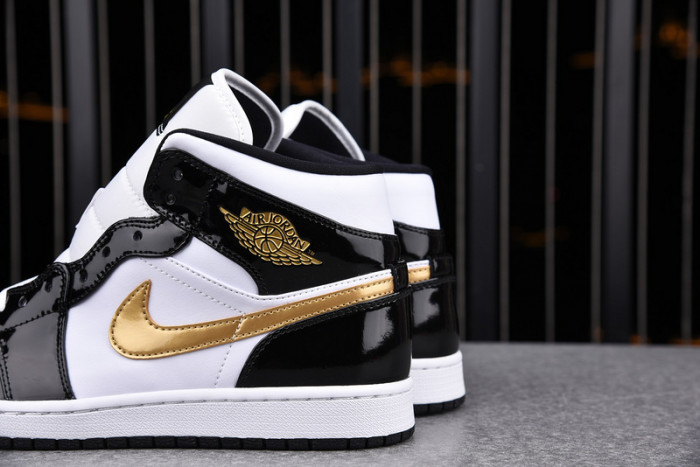 Air Jordan 1 Mid Patent Black White Gold 852542-007