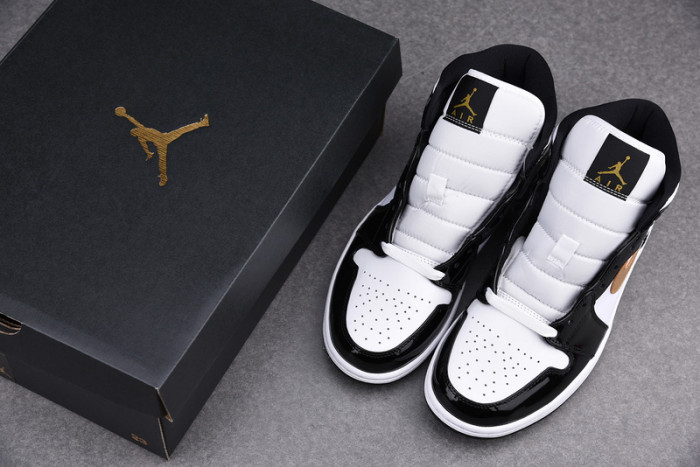 Air Jordan 1 Mid Patent Black White Gold 852542-007