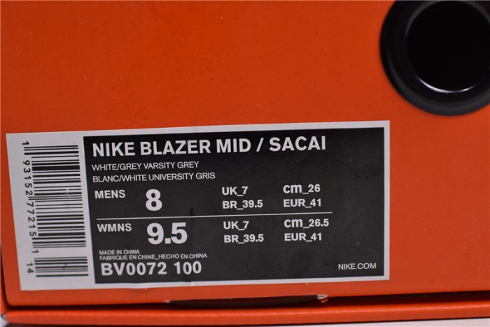Nike Blazer Mid sacai White Grey BV0072-100