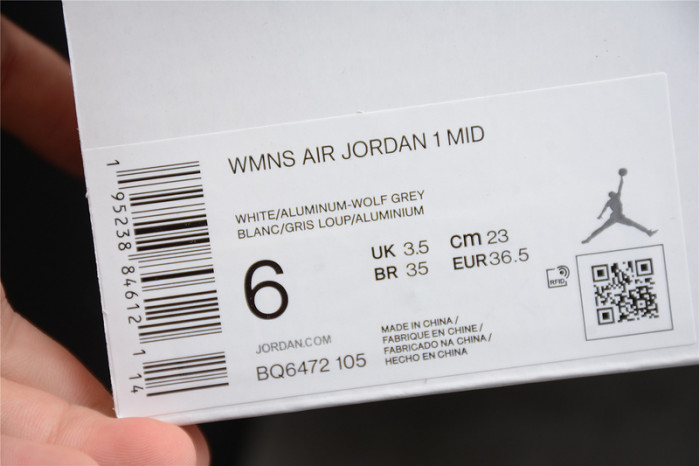 Air Jordan 1 Mid Wolf Grey Aluminum (W) BQ6472-105